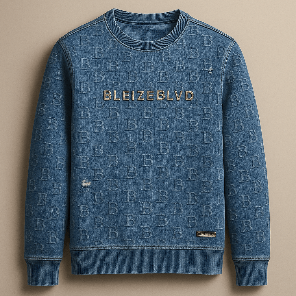 BleizeBlvd Monogram Luxe Crewneck – Indigo Blue - BleizeBlvd